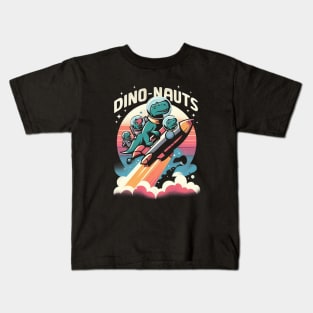 "Dino-Nauts" Dinosaurs in a Rocketship in Outer Space Kids T-Shirt